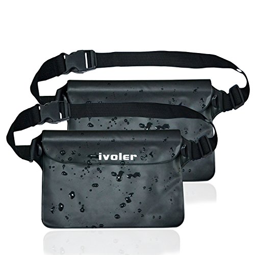 ivoler [2 Unidades] Riñonera Impermeable Universal con Correa de Cintura, Bolsa Estanca para Playa, Floating, Rafting, Kayak, Senderismo, Pesca, Escalada, Camping, etc. (Negro+Negro)