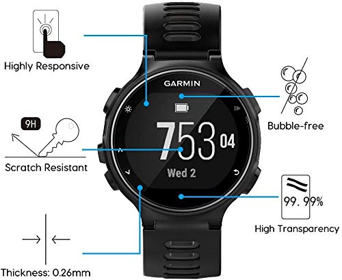 ivoler [4 Unidades] Protector de Pantalla para Garmin Forerunner 735XT, Cristal Vidrio Templado Premium