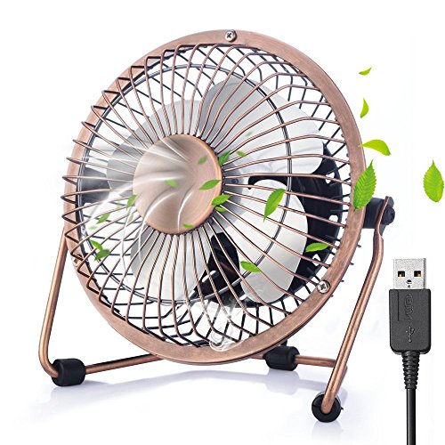 ivoler Mini Ventilador USB Silencioso, Metálico Ventilador de Mesa Potente USB Fan con Ajustable 360 Grados de Rotación para Personal Portátil de Escritorio Hogar Oficina o Viaje, 4 Pulgadas, Cobre