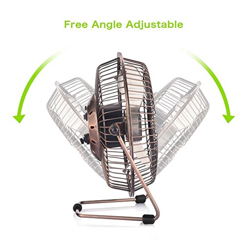 ivoler Mini Ventilador USB Silencioso, Metálico Ventilador de Mesa Potente USB Fan con Ajustable 360 Grados de Rotación para Personal Portátil de Escritorio Hogar Oficina o Viaje, 4 Pulgadas, Cobre