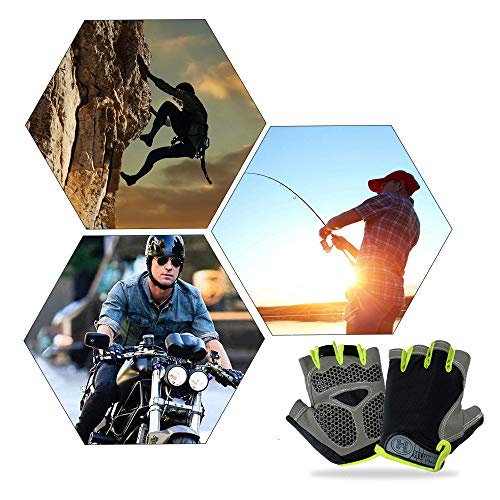 IvyLife Guantes de Ciclismo MTB Guantes de Bici de Carretera de Medio Dedo, Guantes Deportivos para Gimnasio Moto Entrenamiento, Antideslizantes Guantes Verano para Hombre y Mujer, Negro y Verde-L