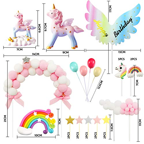iZoeL Unicornio Decoración de Tartas Cumpleaños Happy Birthday Banderines Globos Arcoiris Cake Topper Decorar Tartas Infantiles Niñas