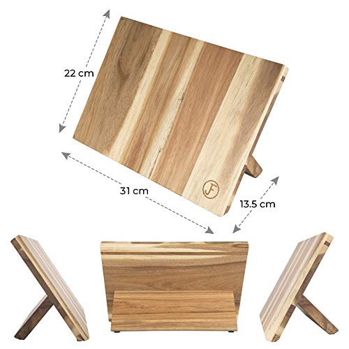 J. Frederic - Soporte magnético para cuchillos de cocina (madera de acacia, con imán extra fuerte y diseño extraancho)