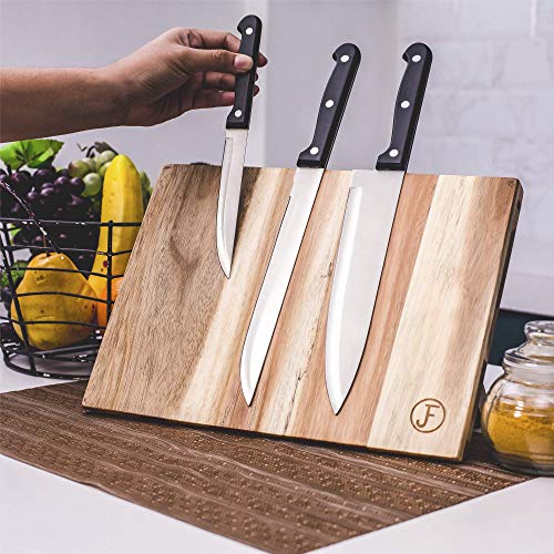 J. Frederic - Soporte magnético para cuchillos de cocina (madera de acacia, con imán extra fuerte y diseño extraancho)