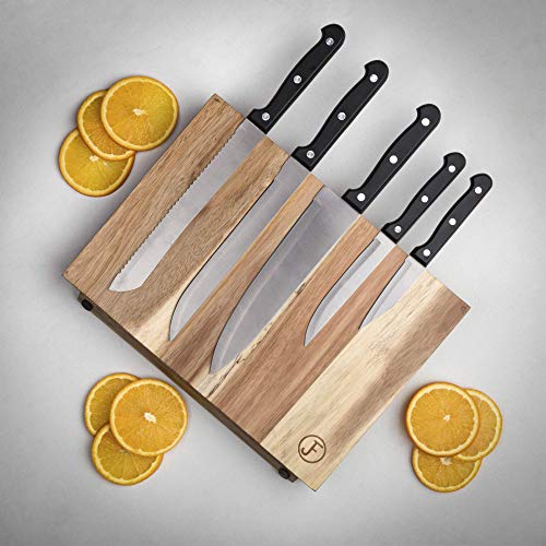 J. Frederic - Soporte magnético para cuchillos de cocina (madera de acacia, con imán extra fuerte y diseño extraancho)