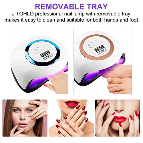 J TOHLO 150W Lámpara LED UV Secador de Uñas, con juegos de arte de uñas, lámpara de curado de manicura con sensor automático para uñas y uñas de los pies para Todos Gel Regalos para enamorados &madres