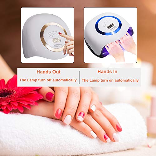 J TOHLO 150W Lámpara LED UV Secador de Uñas, con juegos de arte de uñas, lámpara de curado de manicura con sensor automático para uñas y uñas de los pies para Todos Gel Regalos para enamorados &madres
