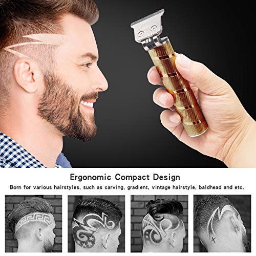 J TOHLO Electric Hair Clippers, Cortapelos Máquina Cortar Pelo, Cortador de Pelo en T-Blade para Hombres, Recortador de Pelo Inalámbrico Recargable por USB, con Cuchillas Afiladas Duraderas (gold)