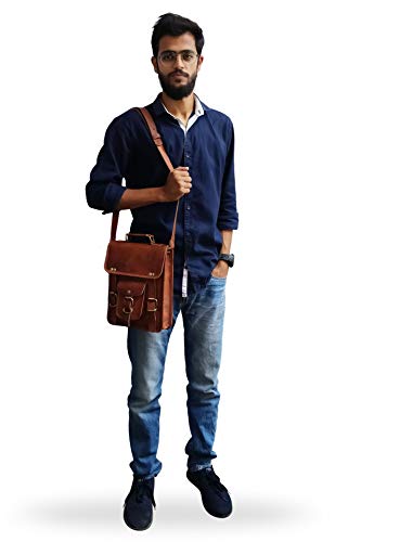 Jaald La Bolsa de Mensajero 11" Pequeño Hombro de Cuero del Bolso Cruzado del Cuerpo Bolsa de Mensajero de la Vendimia para Las Mujeres y los Hombres taleguilla Monedero del Hombre Competible con IPA