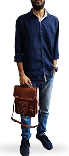 Jaald La Bolsa de Mensajero 11" Pequeño Hombro de Cuero del Bolso Cruzado del Cuerpo Bolsa de Mensajero de la Vendimia para Las Mujeres y los Hombres taleguilla Monedero del Hombre Competible con IPA