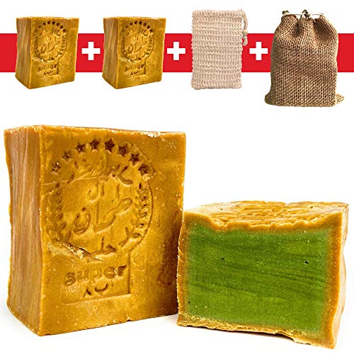 Jabón de Alepo 2x 60% Aceite de Oliva 40% Aceite de Laurel +1x Bolsas de Jabón de Sisal+1x Bolsas de Jabón(cada jabón aprox.200gr)|jabón para el pelo