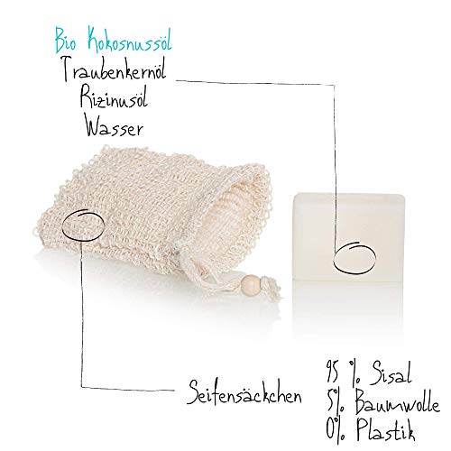 Jabón de ducha orgánico con bolsa de jabón sin plástico ni aceite de palma (coco)