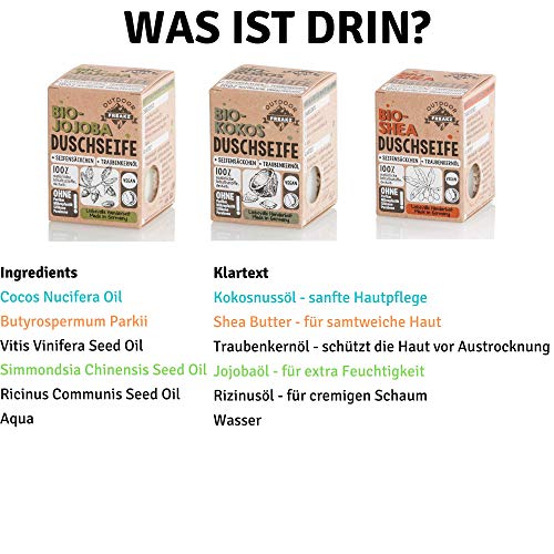 Jabón de ducha orgánico con bolsa de jabón sin plástico ni aceite de palma (coco)