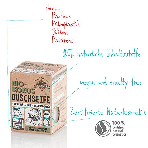Jabón de ducha orgánico con bolsa de jabón sin plástico ni aceite de palma (coco)