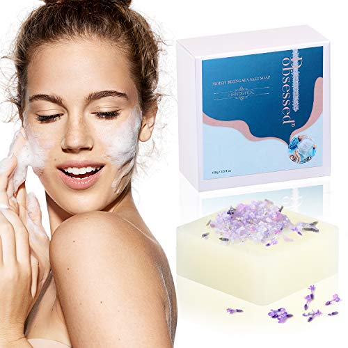 Jabón de Sal Marina, Jabón Artesanal y Natural, Jabón Facial para la Limpieza Profunda y Desintoxicación de la Cara, Jabón Orgánico para Limpiar el Acné, Espinillas y Suavizar la Piel (100g)