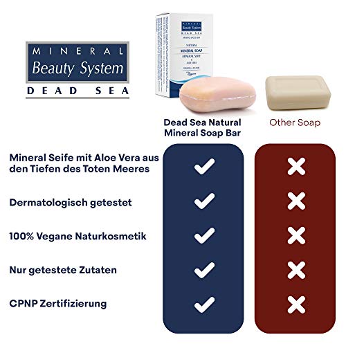 Jabón mineral del mar Muerto con aloe vera, 125 g, de Israel by Mineral Beauty System – Jabón de sal para el acné y la cara, vegano y limpieza profunda