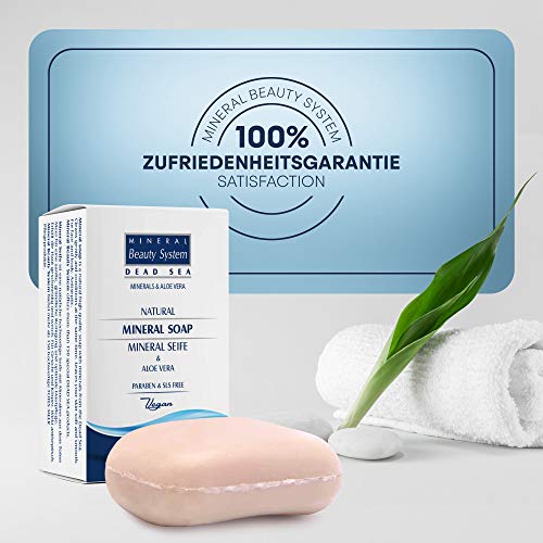 Jabón mineral del mar Muerto con aloe vera, 125 g, de Israel by Mineral Beauty System – Jabón de sal para el acné y la cara, vegano y limpieza profunda