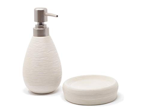 Jabonera baño más dispensador de jabón, vaso para enjuague y vaso para sostener los cepillos de dientes. Fabricado en terracota. Disponible en 3 colores
