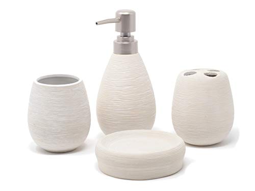 Jabonera baño más dispensador de jabón, vaso para enjuague y vaso para sostener los cepillos de dientes. Fabricado en terracota. Disponible en 3 colores