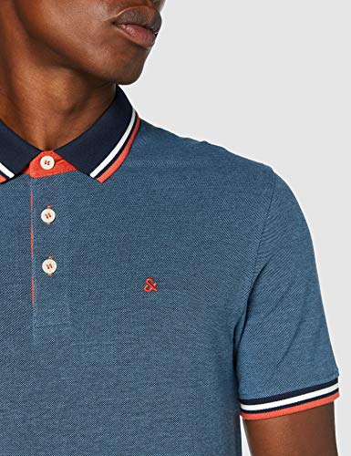 Jack & Jones JJEPAULOS Polo SS Noos Camisa, Azul Vaquero, L para Hombre