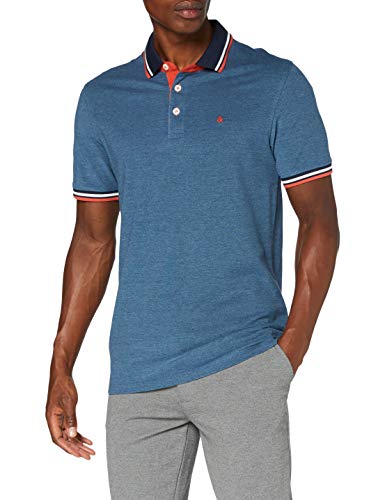 Jack & Jones JJEPAULOS Polo SS Noos Camisa, Azul Vaquero, L para Hombre