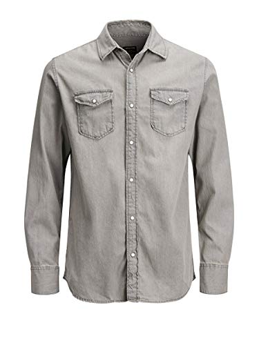 Jack & Jones Jjesheridan Shirt L/s Camisa Vaquera, Gris (Light Grey Denim Fit:Slim), X-Large para Hombre
