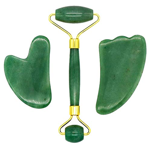 Jade rodillo y Gua Sha - natural de la piel cuidado de la herramienta for el drenaje linfático facial cuello y los ojos arrugas, bolsas y ojeras (Color : B)