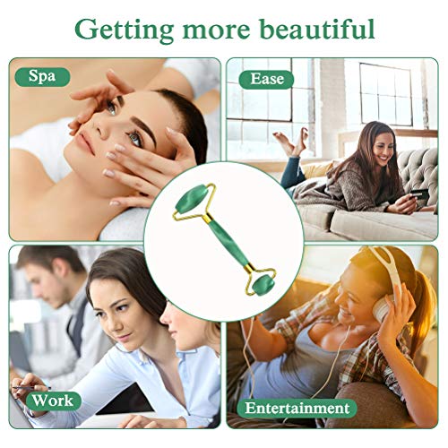 Jade Roller, Facial Massager Jade Roller, 100% Natural Jade Stone Roller Massage con Doble Bola, Anti Envejecimiento, Terapia, Cuello Cicatriz, Face Slimming Massager Tool