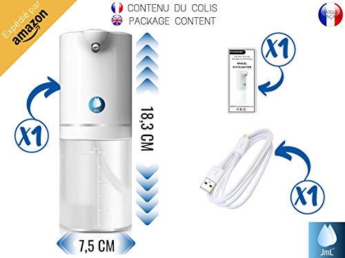 JaMoonLBV JmL® Marca Francesa - Dispensador de Jabón Automático - Detector de Movimiento de Manos Infrarrojo - Desinfectante de Cocina y Baño sin Contacto y Recargable por USB