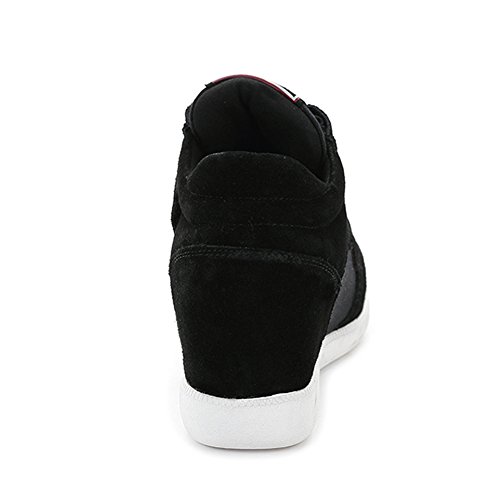 Jamron Mujer Moda Tacón de Cuña Oculto Zapatillas Zapatos del Elevador Cómoda Gamuza & Tela Zapatos de Deporte Negro 5516 EU39.5