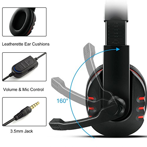 JAMSWALL - Auriculares de Diadema para Juegos PS4, Xbox One S, 3,5 mm, con Cable, estéreo, con micrófono, Control de Volumen para Sony PS4, PC, Tableta, portátil, Smartphone, Xbox One S