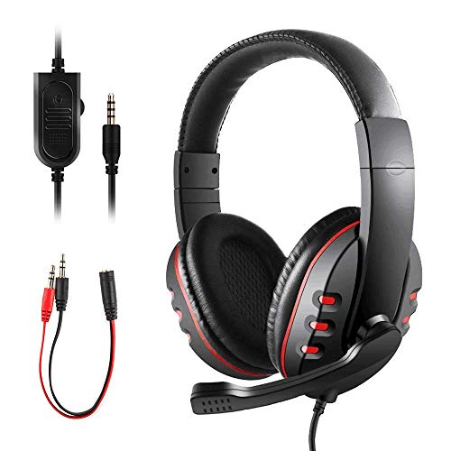 JAMSWALL - Auriculares de Diadema para Juegos PS4, Xbox One S, 3,5 mm, con Cable, estéreo, con micrófono, Control de Volumen para Sony PS4, PC, Tableta, portátil, Smartphone, Xbox One S