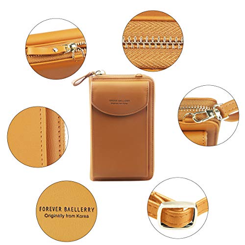 Jangostor Mujer Bolso para teléfono móvil Bolso bandolera Monedero Mini Bolso cruzado de cuero ligero para teléfono móvil con ranuras para tarjeta de correa (Brown)