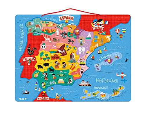 Janod- Mapa Magnético de España 50 Piezas, Multicolor, única (Juratoys J05478)
