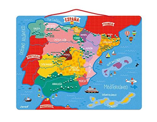 Janod- Mapa Magnético de España 50 Piezas, Multicolor, única (Juratoys J05478)