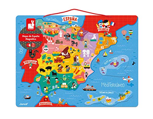 Janod- Mapa Magnético de España 50 Piezas, Multicolor, única (Juratoys J05478)