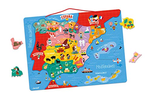 Janod- Mapa Magnético de España 50 Piezas, Multicolor, única (Juratoys J05478)