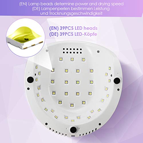 Janolia Lámpara Secador de Uñas, LED UV Lámpara de Uñas 86W con 4 Ajuste de Temporizadores, para Esmalte de Uñas con Sensor Automático y Protección contra Sobretemperatura (Púrpura Plateado)
