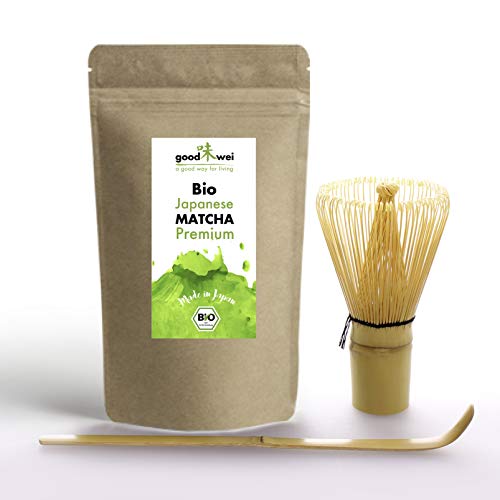 Japón Té Matcha Premio de Agricultura Biológica + Batidor de Bambú + Cuchara de Bambú