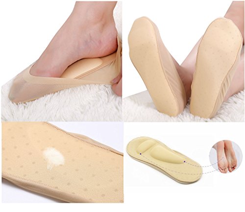 JARSEEN 2Pares Calcetines Invisibles Mujer Cortos Nylon Calcetines Cojín de Esponja De Soporte De Arco (Negro+Beige, EU 36-38.5)