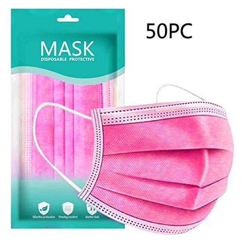Jasinto Rosa Roja 10/20/30/50/100/200 Piezas 3 Capas Proteja La Boca Y La Nariz para, Evitar Que Entre Polvo para, No Tejido Seguro y Suave, para Adulto- 50Pcs