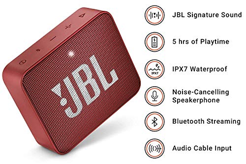 JBL GO 2 - Altavoz inalámbrico portátil con Bluetooth, resistente al agua (IPX7), hasta 5 h de reproducción con sonido de alta fidelidad, rojo