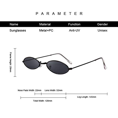 Jbwlkj Gafas de Sol de Moda para Mujer Gafas de Sol ovales Famosas Gafas de Sol de Marca Mujer Marcos de Rayos Redondos Negros Pequeñas Gafas-Blackgray