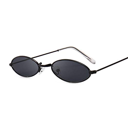 Jbwlkj Gafas de Sol de Moda para Mujer Gafas de Sol ovales Famosas Gafas de Sol de Marca Mujer Marcos de Rayos Redondos Negros Pequeñas Gafas-Blackgray