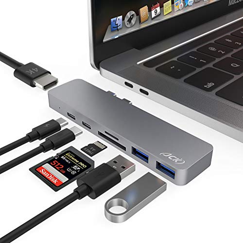 JCK USB C Hub MacBook Pro Air, Adaptador Tipo C Hub 7 en 1, Thunderbolt 3, PD 100W, 4K HDMI, USB 3.0, Ranura para Tarjeta TF/SD, Adaptador USB C para MacBook Pro 2020-2016, MacBook Air 2020-2018