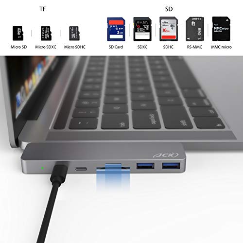 JCK USB C Hub MacBook Pro Air, Adaptador Tipo C Hub 7 en 1, Thunderbolt 3, PD 100W, 4K HDMI, USB 3.0, Ranura para Tarjeta TF/SD, Adaptador USB C para MacBook Pro 2020-2016, MacBook Air 2020-2018