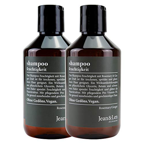 Jean & Len - Champú hidratante para cabello seco y quebradizo, sin parabenos ni siliconas, 300 ml, paquete de 2 unidades