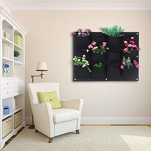Jeffergarden 12-Pockets Degradable Vertical Colgante Planta de jardín Bolsa de Cultivo como contenedor Macetero(Negro)