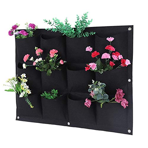 Jeffergarden 12-Pockets Degradable Vertical Colgante Planta de jardín Bolsa de Cultivo como contenedor Macetero(Negro)