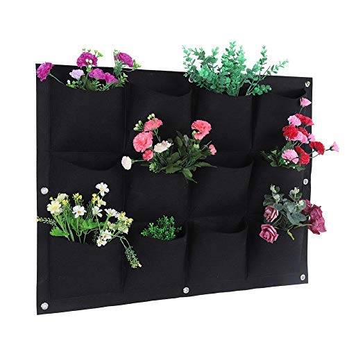 Jeffergarden 12-Pockets Degradable Vertical Colgante Planta de jardín Bolsa de Cultivo como contenedor Macetero(Negro)